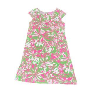 Lilly Pulitzer Girls Size  XL Pink & Green Tropical Floral T-shirt Dress